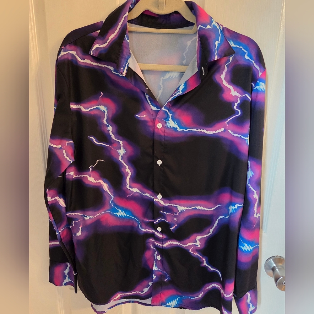 Lightweight Super Fun And Striking Black and Purple Lightning Shirt